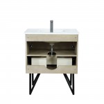 Lancy 30" Rustic Acacia Bathroom Vanity, White Quartz Top, White Square Sink, and Monte Chrome Faucet Set