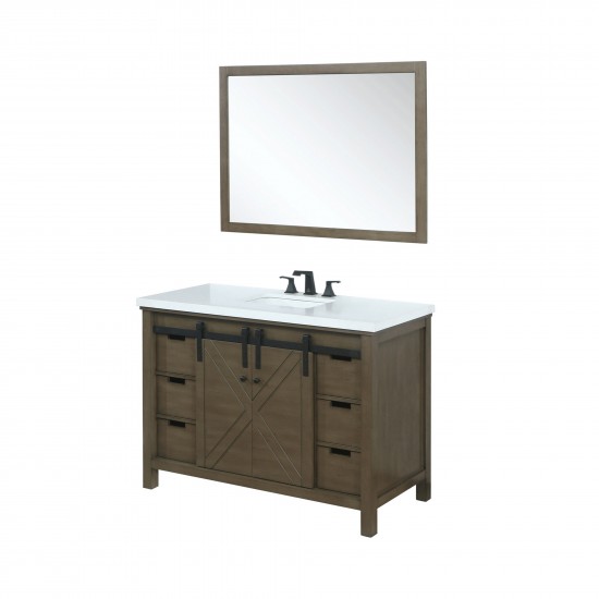 Marsyas 48" Rustic Brown Single Vanity, White Quartz Top, White Square Sink and 44" Mirror w/ Faucet