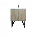 Lancy 30" Rustic Acacia Bathroom Vanity, White Quartz Top, White Square Sink, and Labaro Brushed Nickel Faucet Set