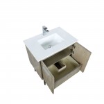 Lancy 30" Rustic Acacia Bathroom Vanity, White Quartz Top, White Square Sink, and Labaro Brushed Nickel Faucet Set