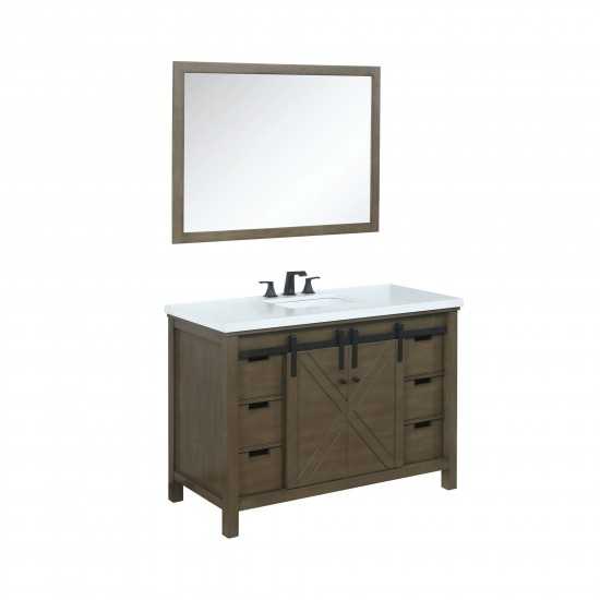 Marsyas 48" Rustic Brown Single Vanity, White Quartz Top, White Square Sink and 44" Mirror w/ Faucet