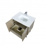 Lancy 30" Rustic Acacia Bathroom Vanity, White Quartz Top, White Square Sink, and Labaro Brushed Nickel Faucet Set