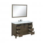 Marsyas 48" Rustic Brown Single Vanity, White Quartz Top, White Square Sink and 44" Mirror w/ Faucet