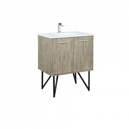 Lancy 30" Rustic Acacia Bathroom Vanity, White Quartz Top, White Square Sink, and Labaro Brushed Nickel Faucet Set