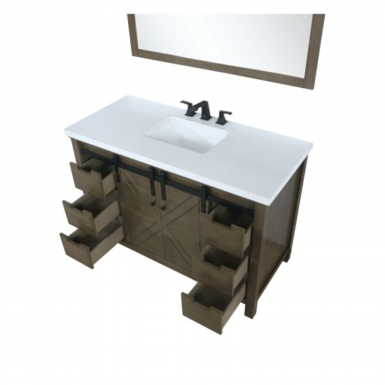 Marsyas 48" Rustic Brown Single Vanity, White Quartz Top, White Square Sink and 44" Mirror w/ Faucet