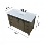 Marsyas 48" Rustic Brown Single Vanity, White Quartz Top, White Square Sink and 44" Mirror w/ Faucet