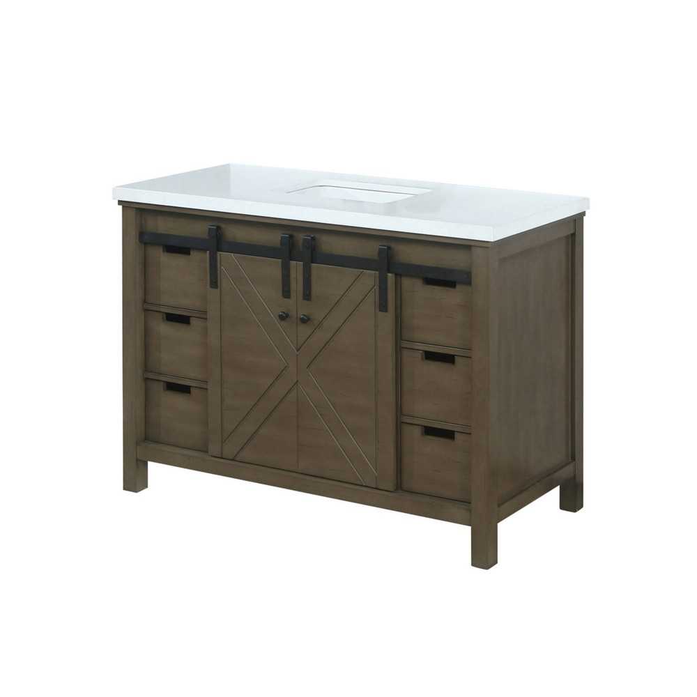 Marsyas 48" Rustic Brown Single Vanity, White Quartz Top, White Square Sink and no Mirror