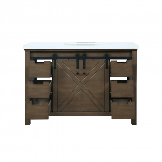 Marsyas 48" Rustic Brown Single Vanity, White Quartz Top, White Square Sink and no Mirror