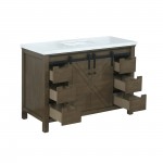 Marsyas 48" Rustic Brown Single Vanity, White Quartz Top, White Square Sink and no Mirror