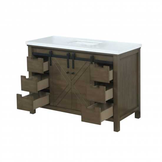 Marsyas 48" Rustic Brown Single Vanity, White Quartz Top, White Square Sink and no Mirror