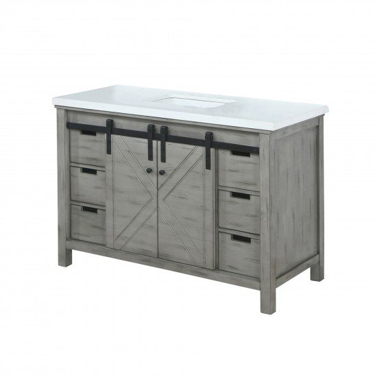 Marsyas 48" Ash Grey Single Vanity, White Quartz Top, White Square Sink and no Mirror