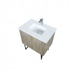 Lancy 30" Rustic Acacia Bathroom Vanity, White Quartz Top, White Square Sink, and Balzani Gun Metal Faucet Set