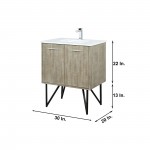 Lancy 30" Rustic Acacia Bathroom Vanity, White Quartz Top, White Square Sink, and Balzani Gun Metal Faucet Set