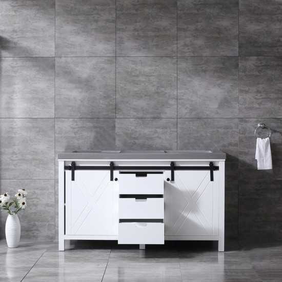 Marsyas 60" White Double Vanity, Grey Quartz Top, White Square Sinks and no Mirror