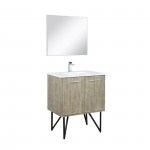 Lancy 30" Rustic Acacia Vanity, White Quartz Top, White Square Sink, Balzani Gun Metal Faucet Set, and 28" Frameless Mirror