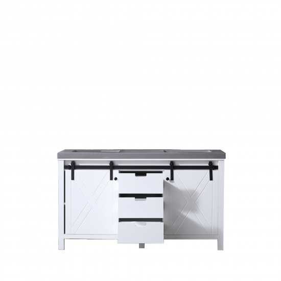 Marsyas 60" White Double Vanity, Grey Quartz Top, White Square Sinks and no Mirror
