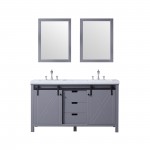 Marsyas 60" Dark Grey Double Vanity, White Carrara Marble Top, White Square Sinks and 24" Mirrors w/ Faucets