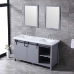 Marsyas 60" Dark Grey Double Vanity, White Carrara Marble Top, White Square Sinks and 24" Mirrors w/ Faucets