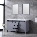 Marsyas 60" Dark Grey Double Vanity, White Carrara Marble Top, White Square Sinks and 24" Mirrors w/ Faucets