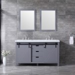 Marsyas 60" Dark Grey Double Vanity, White Carrara Marble Top, White Square Sinks and 24" Mirrors w/ Faucets