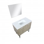 Lancy 36" Rustic Acacia Bathroom Vanity, White Quartz Top, White Square Sink, and 28" Frameless Mirror