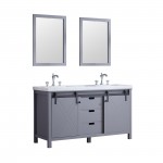 Marsyas 60" Dark Grey Double Vanity, White Carrara Marble Top, White Square Sinks and 24" Mirrors w/ Faucets