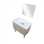 Lancy 36" Rustic Acacia Bathroom Vanity, White Quartz Top, White Square Sink, and 28" Frameless Mirror