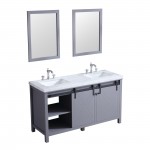 Marsyas 60" Dark Grey Double Vanity, White Carrara Marble Top, White Square Sinks and 24" Mirrors w/ Faucets