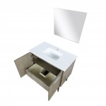 Lancy 36" Rustic Acacia Bathroom Vanity, White Quartz Top, White Square Sink, and 28" Frameless Mirror