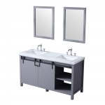 Marsyas 60" Dark Grey Double Vanity, White Carrara Marble Top, White Square Sinks and 24" Mirrors w/ Faucets