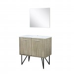 Lancy 36" Rustic Acacia Bathroom Vanity, White Quartz Top, White Square Sink, and 28" Frameless Mirror