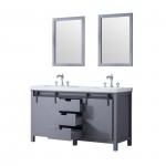 Marsyas 60" Dark Grey Double Vanity, White Carrara Marble Top, White Square Sinks and 24" Mirrors w/ Faucets