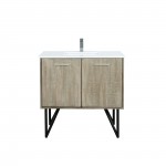 Lancy 36" Rustic Acacia Bathroom Vanity, White Quartz Top, White Square Sink, and Monte Chrome Faucet Set