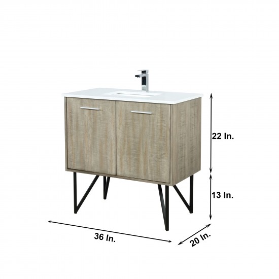 Lancy 36" Rustic Acacia Bathroom Vanity, White Quartz Top, White Square Sink, and Monte Chrome Faucet Set
