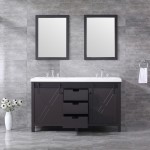 Marsyas 60" Brown Double Vanity, White Quartz Top, White Square Sinks and 24" Mirrors w/ Faucets