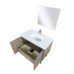 Lancy 36" Rustic Acacia Bathroom Vanity, White Quartz Top, White Square Sink, Monte Chrome Faucet Set, and 28" Frameless Mirr