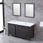 Marsyas 60" Brown Double Vanity, White Quartz Top, White Square Sinks and 24" Mirrors w/ Faucets