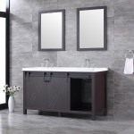 Marsyas 60" Brown Double Vanity, White Quartz Top, White Square Sinks and 24" Mirrors w/ Faucets