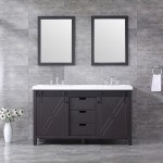 Marsyas 60" Brown Double Vanity, White Quartz Top, White Square Sinks and 24" Mirrors w/ Faucets