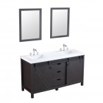 Marsyas 60" Brown Double Vanity, White Quartz Top, White Square Sinks and 24" Mirrors w/ Faucets