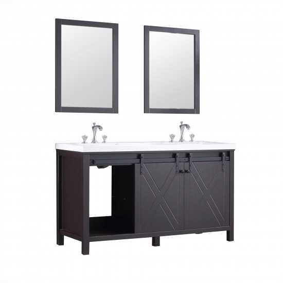 Marsyas 60" Brown Double Vanity, White Quartz Top, White Square Sinks and 24" Mirrors w/ Faucets