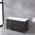 Marsyas 60" Brown Double Vanity, White Quartz Top, White Square Sinks and no Mirror