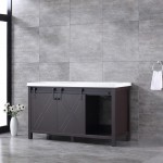 Marsyas 60" Brown Double Vanity, White Quartz Top, White Square Sinks and no Mirror