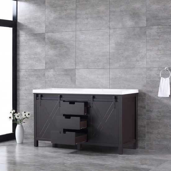 Marsyas 60" Brown Double Vanity, White Quartz Top, White Square Sinks and no Mirror