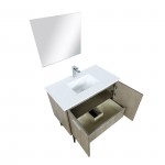 Lancy 36" Rustic Acacia Vanity, White Quartz Top, White Square Sink, Labaro Brushed Nickel Faucet Set, and 28" Frameless Mirr