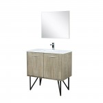 Lancy 36" Rustic Acacia Vanity, White Quartz Top, White Square Sink, Labaro Brushed Nickel Faucet Set, and 28" Frameless Mirr