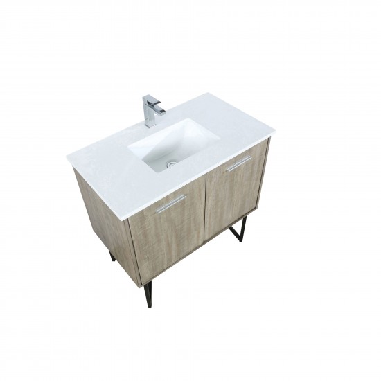 Lancy 36" Rustic Acacia Bathroom Vanity, White Quartz Top, White Square Sink, and Labaro Rose Gold Faucet Set