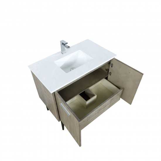 Lancy 36" Rustic Acacia Bathroom Vanity, White Quartz Top, White Square Sink, and Labaro Rose Gold Faucet Set