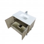 Lancy 36" Rustic Acacia Bathroom Vanity, White Quartz Top, White Square Sink, and Labaro Rose Gold Faucet Set