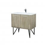 Lancy 36" Rustic Acacia Bathroom Vanity, White Quartz Top, White Square Sink, and Labaro Rose Gold Faucet Set